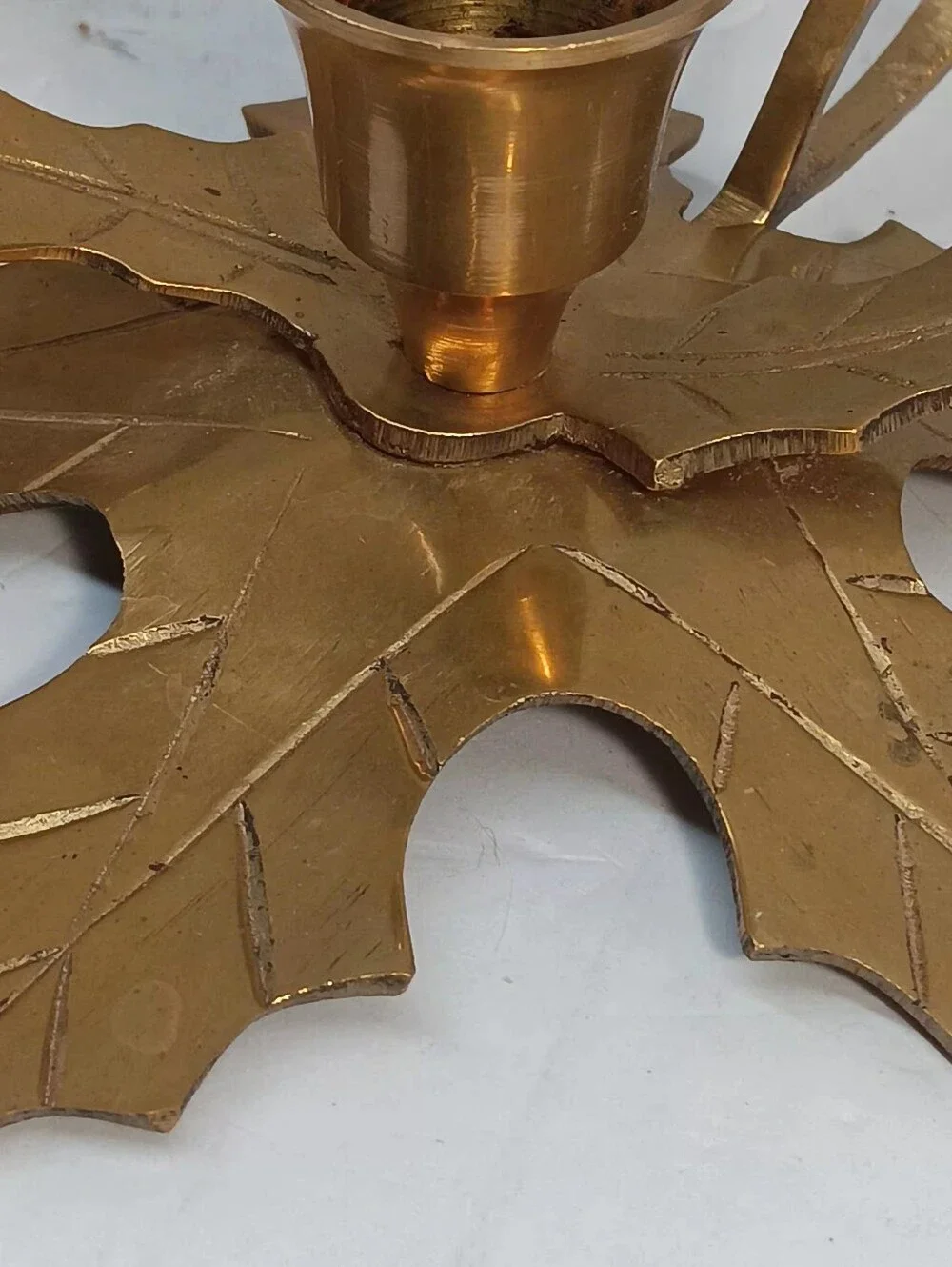 Vtg. Pair Of Brass Holly Candlestick Holders Made In India